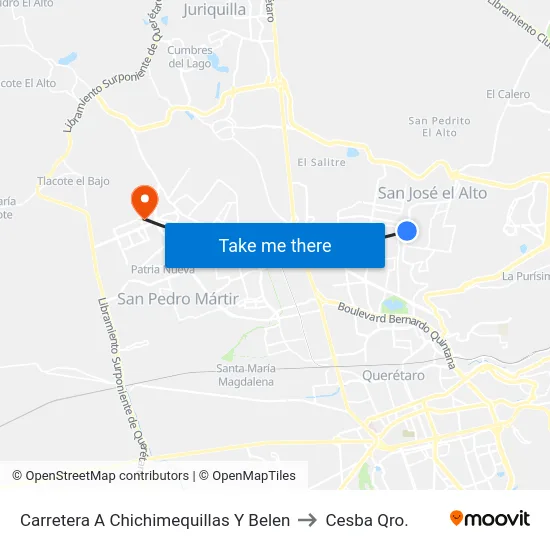 Carretera A Chichimequillas Y Belen to Cesba Qro. map