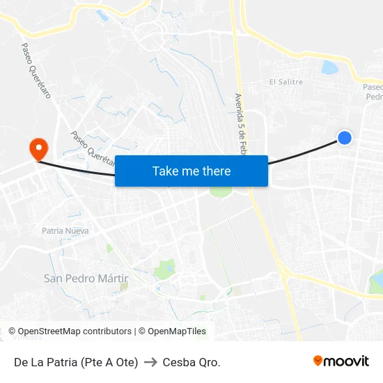 De La Patria (Pte A Ote) to Cesba Qro. map