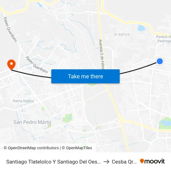 Santiago Tlatelolco Y Santiago Del Oeste to Cesba Qro. map