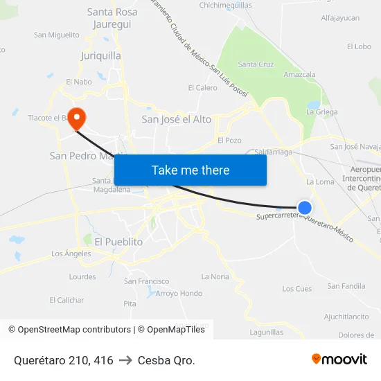 Querétaro 210, 416 to Cesba Qro. map