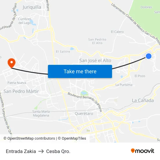 Entrada Zakia to Cesba Qro. map