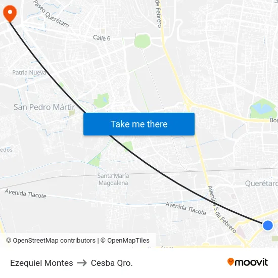 Ezequiel Montes to Cesba Qro. map