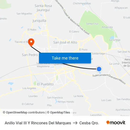 Anillo Vial III Y Rincones Del Marques to Cesba Qro. map