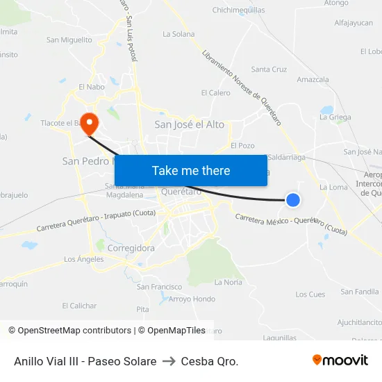 Anillo Vial III - Paseo Solare to Cesba Qro. map