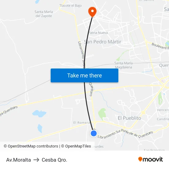 Av.Moralta to Cesba Qro. map