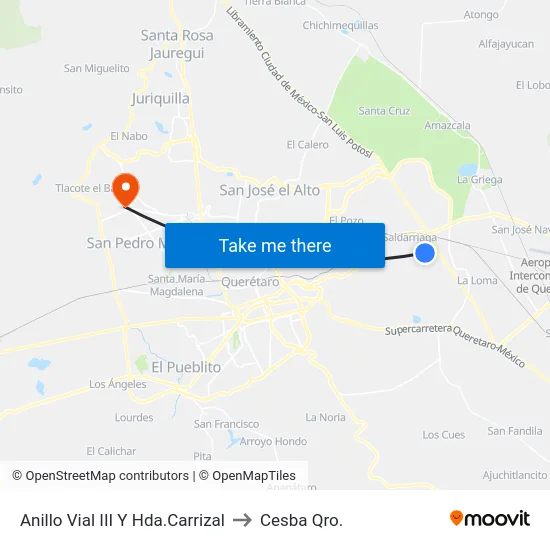 Anillo Vial III - Los Héroes to Cesba Qro. map