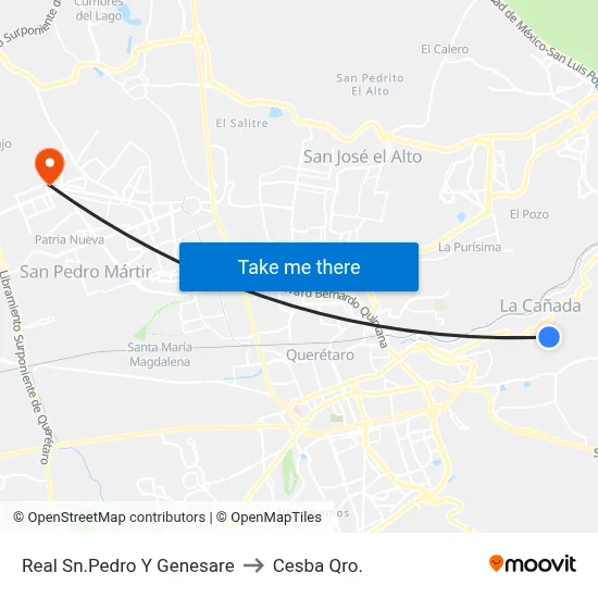 Real Sn.Pedro Y Genesare to Cesba Qro. map