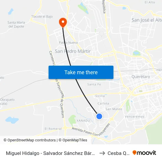 Miguel Hidalgo - Salvador Sánchez Bárcenas to Cesba Qro. map