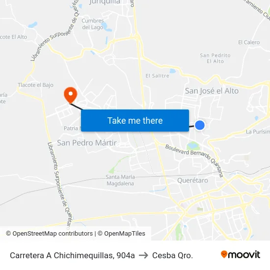 Carretera A Chichimequillas, 904a to Cesba Qro. map