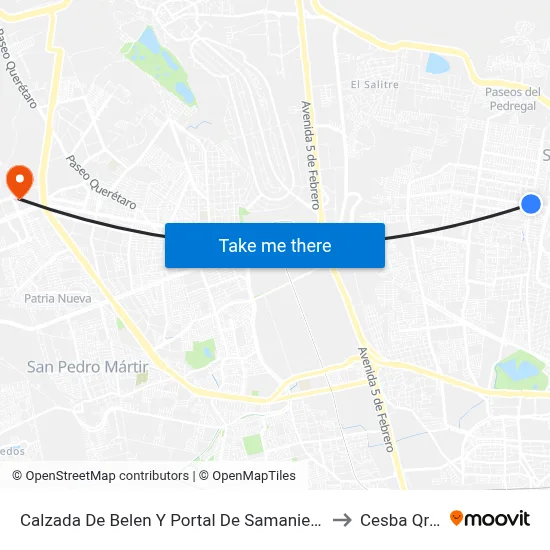 Calzada De Belen Y Portal De Samaniego to Cesba Qro. map