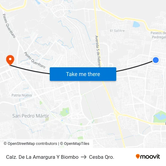 Calz. De La Amargura Y Biombo to Cesba Qro. map