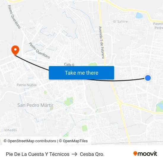 Pie De La Cuesta Y Técnicos to Cesba Qro. map