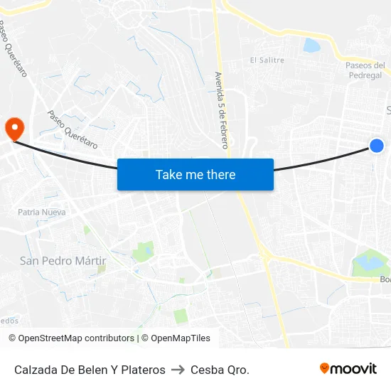 Calzada De Belen Y Plateros to Cesba Qro. map