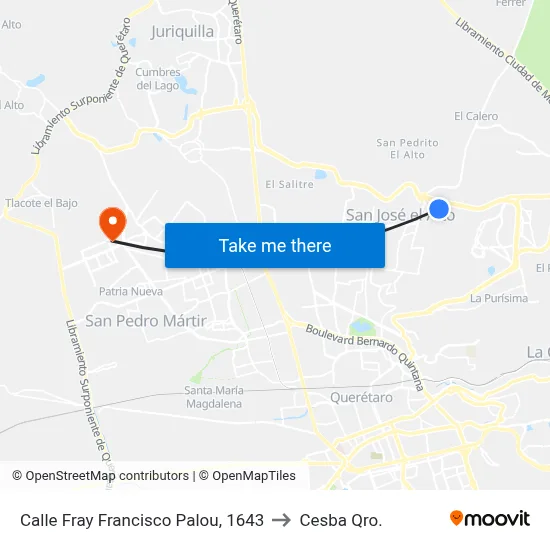Calle Fray Francisco Palou, 1643 to Cesba Qro. map