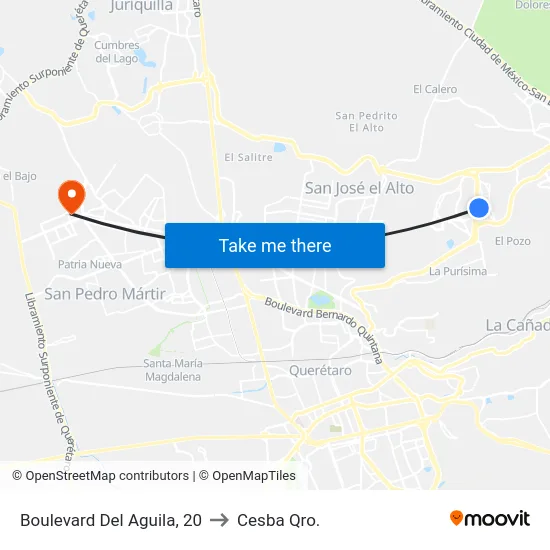 Boulevard Del Aguila, 20 to Cesba Qro. map