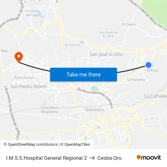 I.M.S.S.Hospital General Regional 2 to Cesba Qro. map