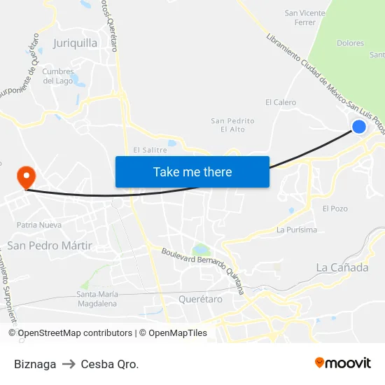 Biznaga to Cesba Qro. map