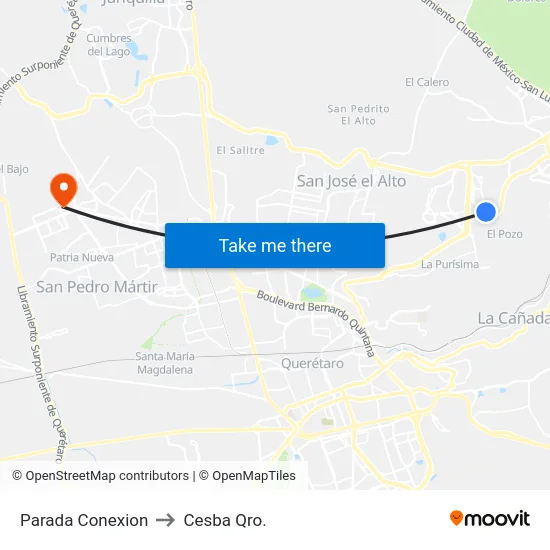 Parada Conexion to Cesba Qro. map