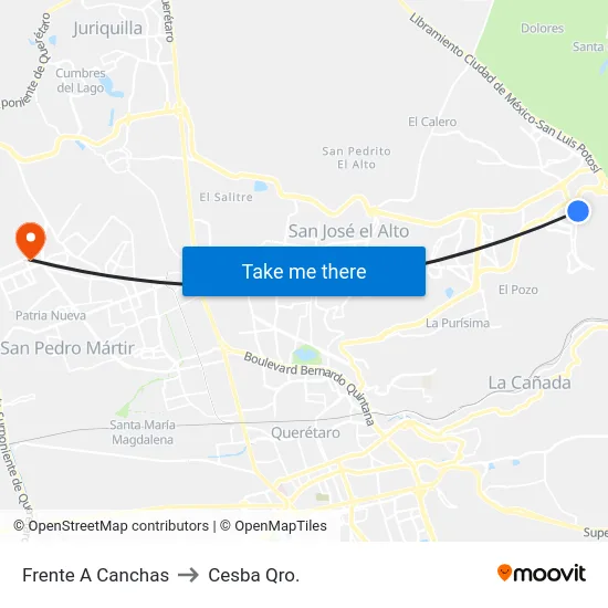 Frente A Canchas to Cesba Qro. map