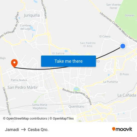 Jamadi to Cesba Qro. map