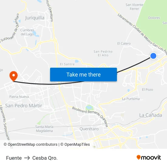 Fuente to Cesba Qro. map