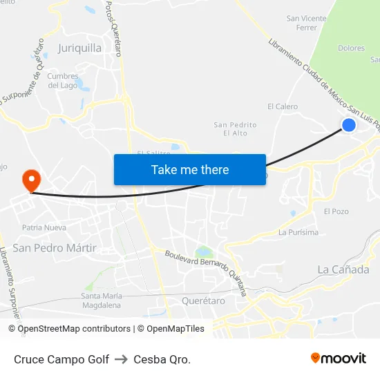 Cruce Campo Golf to Cesba Qro. map