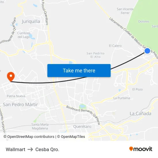 Wallmart to Cesba Qro. map