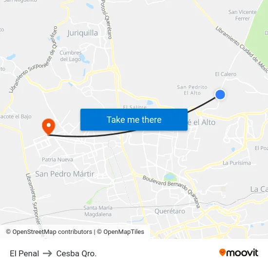 El Penal to Cesba Qro. map