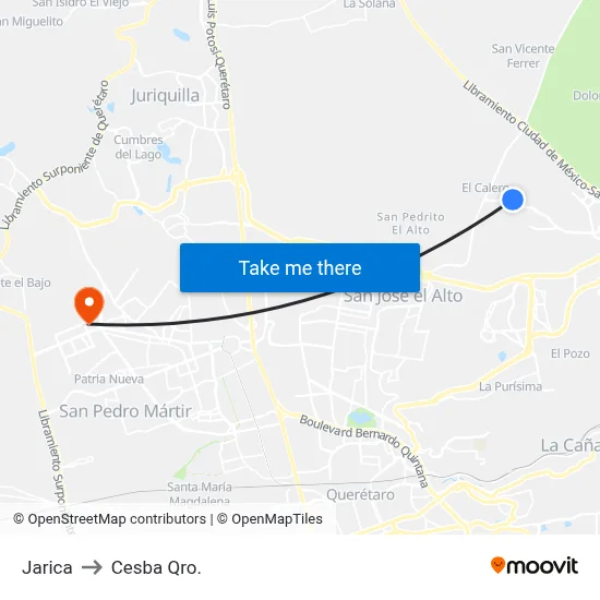 Jarica to Cesba Qro. map