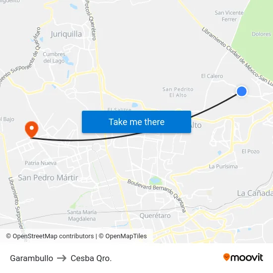 Garambullo to Cesba Qro. map