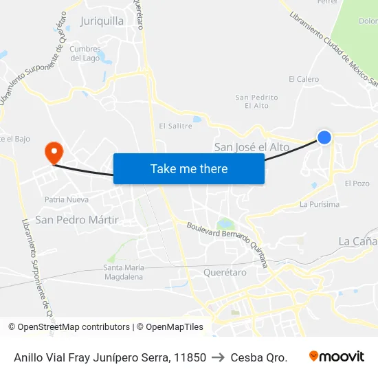 Anillo Vial Fray Junípero Serra, 11850 to Cesba Qro. map