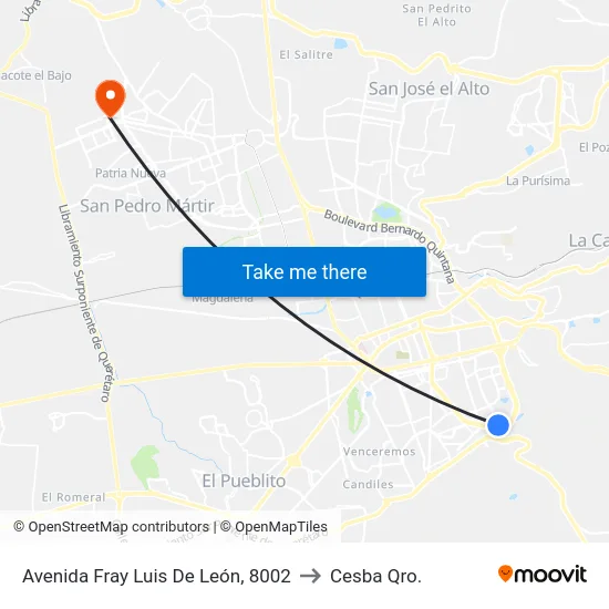 Avenida Fray Luis De León, 8002 to Cesba Qro. map