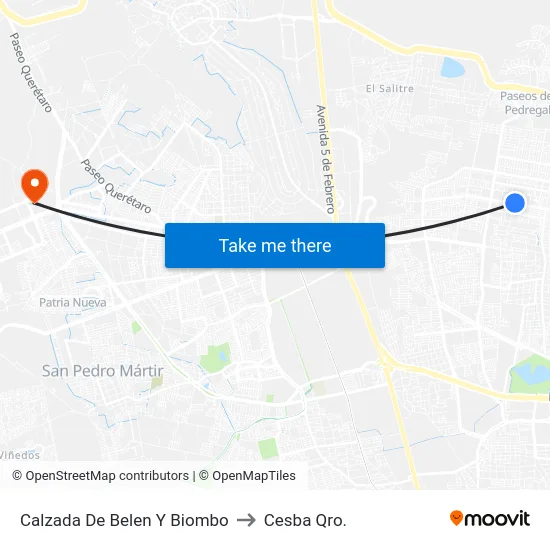 Calzada De Belen Y Biombo to Cesba Qro. map