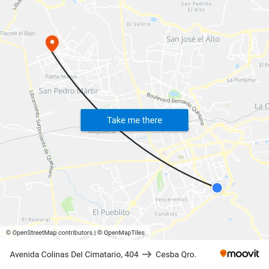 Avenida Colinas Del Cimatario, 404 to Cesba Qro. map