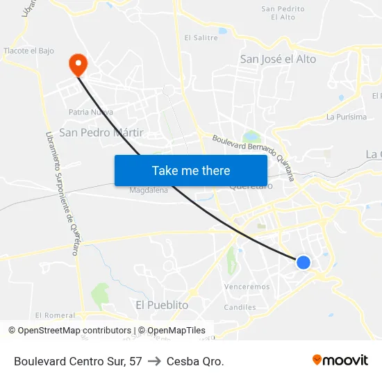 Boulevard Centro Sur, 57 to Cesba Qro. map