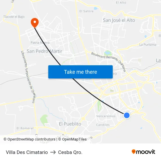 Villa Des Cimatario to Cesba Qro. map