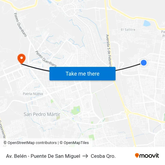 Av. Belén - Puente De San Miguel to Cesba Qro. map