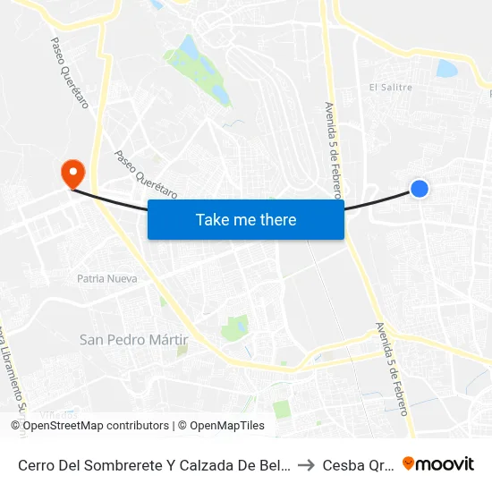 Cerro Del Sombrerete Y Calzada De Belen to Cesba Qro. map