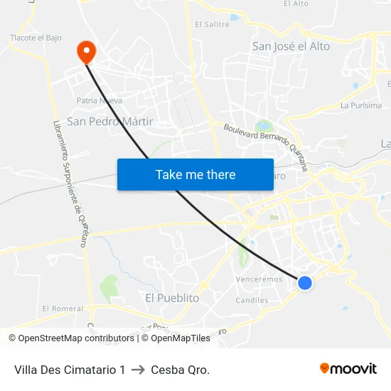 Villa Des Cimatario 1 to Cesba Qro. map