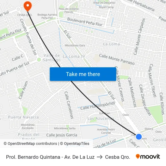 Prol. Bernardo Quintana - Av. De La Luz to Cesba Qro. map