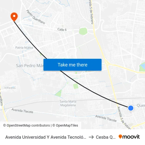 Av. Tecnológico - Itq to Cesba Qro. map