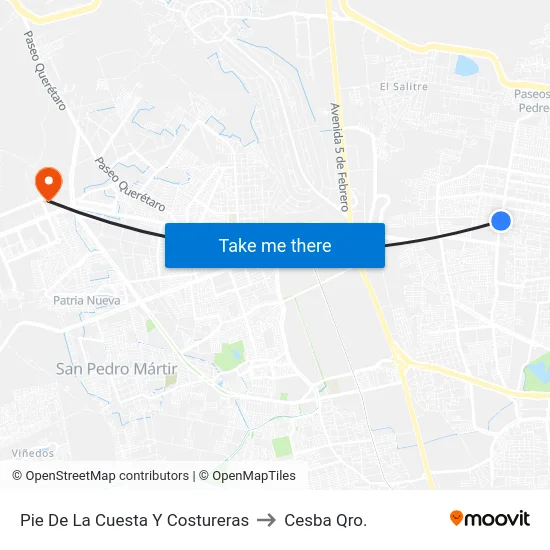 Pie De La Cuesta Y Costureras to Cesba Qro. map