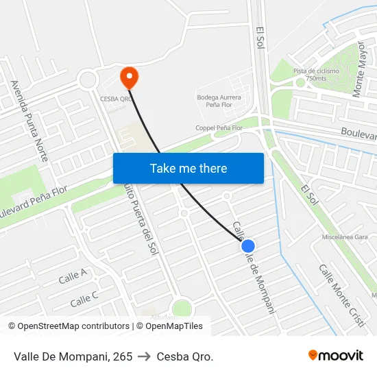 Valle De Mompani, 265 to Cesba Qro. map