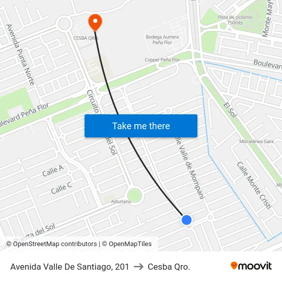 Avenida Valle De Santiago, 201 to Cesba Qro. map