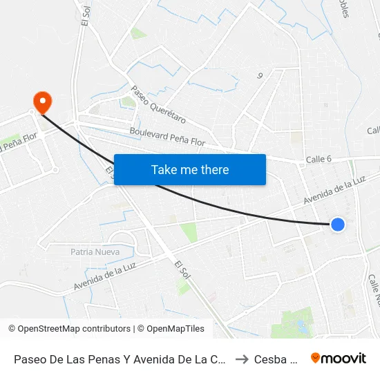 Paseo De Las Penas Y Avenida De La Cascada to Cesba Qro. map