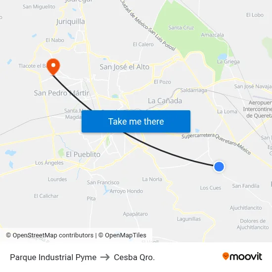 Parque Industrial Pyme to Cesba Qro. map