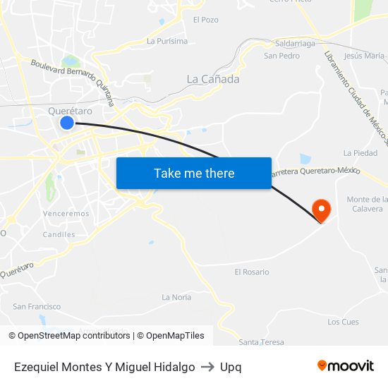 Ezequiel Montes Y Miguel Hidalgo to Upq map