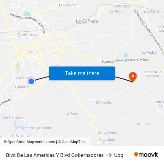 Blvd De Las Americas Y Blvd Gobernadores to Upq map