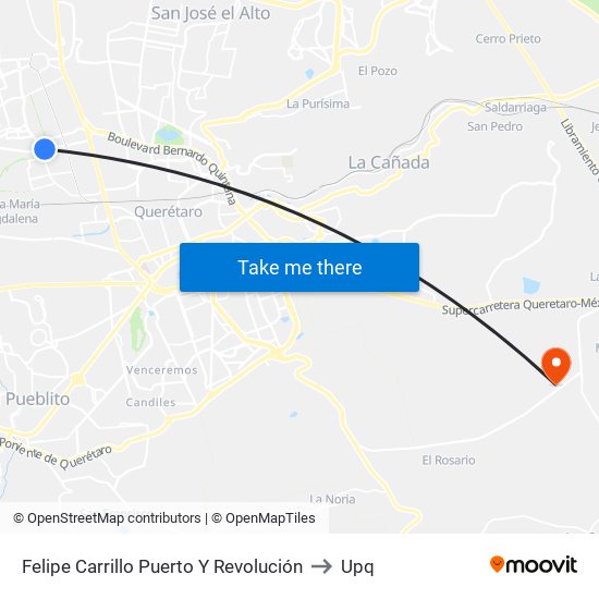Felipe Carrillo Puerto Y Revolución to Upq map
