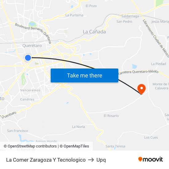 La Comer Zaragoza Y Tecnologico to Upq map